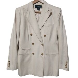 Vintage Lauren Ralph Lauren 100% Silk Cream Double Breasted Blazer Size 10